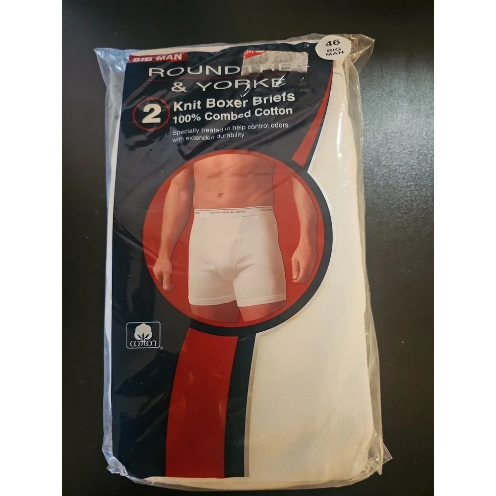 Men's Roundtree & Yorke 2 Pack White Knit Boxer Briefs 46 Big Cotton New $24